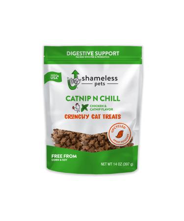 Shameless Pets Catnip Treats - Crunchy Cat Calming Treats with Digestive Support, Sustainable Upcycled Natural Ingredients & Real Chicken, Low Calorie Healthy Feline Food - Catnip N Chill, 14oz