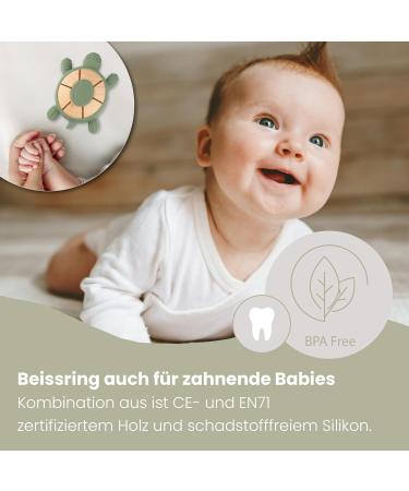 Bobys Bite Ring for Babies - 100% BPA-Free Wooden & Silicone Turtle Dental Aid & Grasping Toy - Sustainable Oil Green Teether - Buy Online on GoSupps.com
