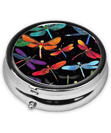 Cute Dragonfly Printed Mini Round Pill Box | 3 Compartment Medicine Organizer | Portable Travel Pill Case for Home & Office - Buy Online on GoSupps.com
