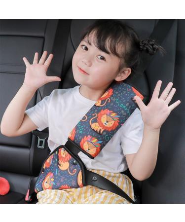 OTKARXUS Seat Belt Pads 2PCS Universal Car Safety Seat Belt Pillow with Seatbelt Strap Cover Car Seat Accessories Seat Belt Cover Shoulder Pads for Kids (Little Lion Pattern)