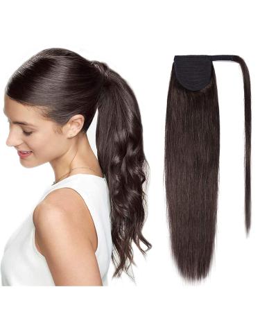 SEGO Ponytail Extension Clip in Real Hair Ponytail Hairpiece Hair Extension Braid Hair Piece Dark Brown#2 20"(50cm)-95g