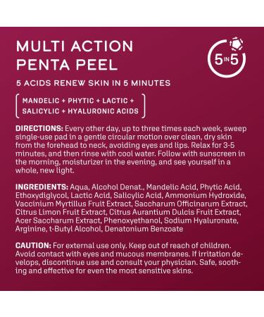 DCL Skincare Multi-Action Penta Peel | Renew Skin in 5 Mins | Gentle Acid Peel with Salicylic Mandelic & Hyaluronic Acids | 50 Pads for Resurfacing & Hydration - Buy Online on GoSupps.com