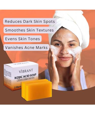 VIBRANT Kojic Acid Soap Bars - Vitamin E Turmeric Collagen & Coconut Oil - Korean Brightening & Anti-Aging Soap for Moisturizing & Skin Lightening (2 x 100g - Buy Online on GoSupps.com