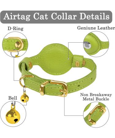 Oopsdoggy Leather Airtag Cat Collar with Bells - Tearable & Light GPS Pet Collar for Cats & Small Dogs in Lime Green - Buy Online on GoSupps.com