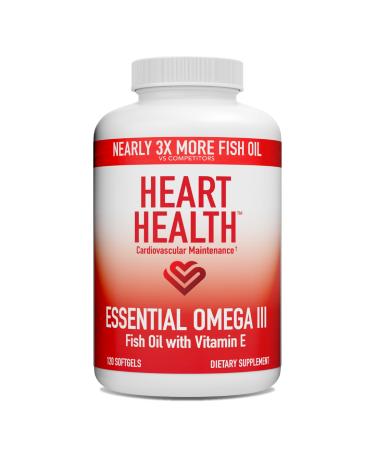Heart Health Essential Omega III Fish Oil with Vitamin E High EPA & DHA for Heart Triglyceride & Blood Flow Support Lemon Oil Gluten-Free Non-GMO 60 Servings
