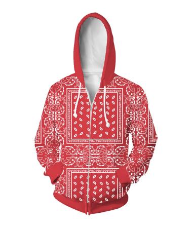 Blue Bandana hoodies for men hip hop red bandana hoodie Shirts Shorts Black Bandana clothing bandanas pants jackets women XX-Large Red-zipper