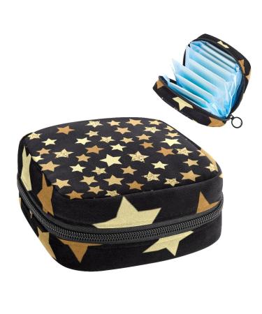 Golden yellow stars Pattern Black Women's Floor Storage Pocket Feminine menstrual cup bag Stillpad holder tampon pockets portable period pocket for women teen girls 1 piece multicolored 7