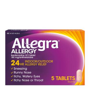 Allegra Adult Non-Drowsy Antihistamine Tablets 5-Count 24-Hour Allergy Relief 180 mg