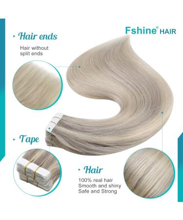 FSHINE Tape-in Hair Extensions | Real Blond 45cm 50g | Gray Blonde & Platinum Highlight | Remy Straight Extensions | 20 Pieces #19AP60 - Buy Online on GoSupps.com