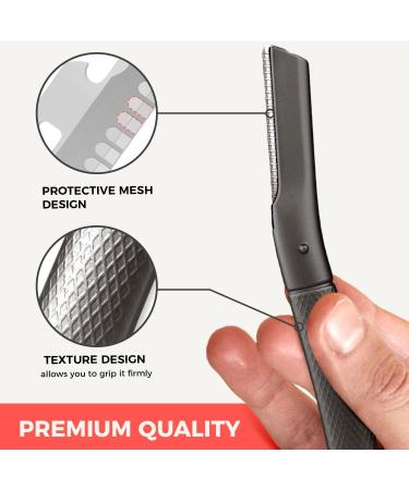 Eyebrow Shavers & Reusable Facial Razors for Men & Women - Stainless Steel Trimmer with Precision Cover | 6-Blade Dermaplaning Tool (Black) - Buy Online on GoSupps.com