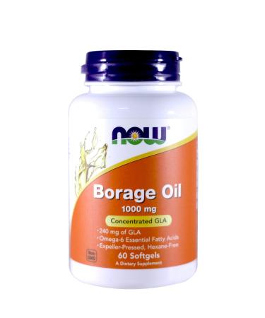 NOW Borage Oil 1000mg, 60 Softgels (Pack of 2)