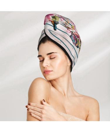 Hair Towel Wrap - Quick Drying Button Turban | Floral & Bird Design - Perfect for Easy Hair Drying - Buy Online on GoSupps.com