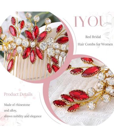 IYOU Rhinestone Bridal Hair Comb Red Crystal Wedding Side Combs Flower Bride Bridesmaid Headpiece for Women - Buy Online on GoSupps.com