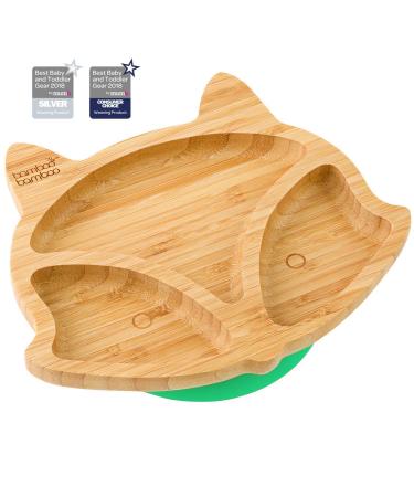 bamboo bamboo Baby and Toddler Suction Plate for Feeding and Weaning | Bamboo Fox Plate with Secure Suction | Suction Plates for Babies from 6 Months (Fox Green)