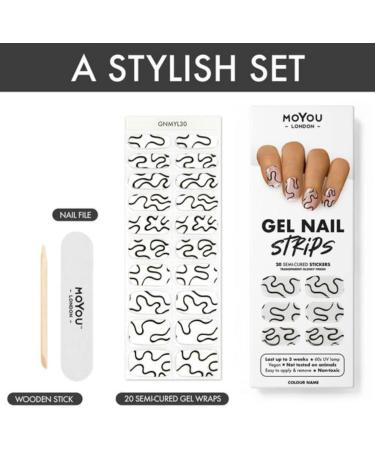 MOYOU LONDON Gel Nail Wraps - 20 Pcs Semi Cured Polish Strips for Salon-Quality Manicure Set with File & Cuticle Stick - Doodle me Crazy - Buy Online on GoSupps.com
