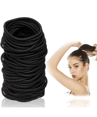 Hanyoushengvance Black Elastic Hair Ties 100 PcsElastics Small Hair Ties Girls Hair Ties Womens Hair Ties for Thick and Curly (2.5mm ) 100PCS