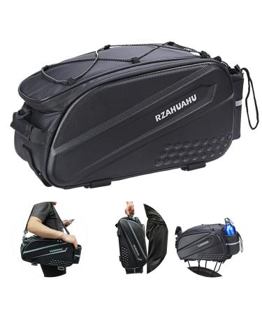ikaufen Bike Rear Seat Bag, Bicycle Trunk Bag, 10L Waterproof Bike Carrier Backseat Bag Reflective with Cup Holder Pannier Bag Shoulder Strap Saddle Bag for Camping Cycling Commuting