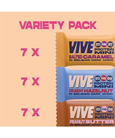Vive Protein Bites Mixed Box 21 x 20g Dark Chocolate Coated Vegan Snacks - Gluten Free High Fibre Mini Protein Bars - 21 Count Pack - Vegan Friendly - Buy Online on GoSupps.com