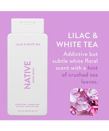 Native Body Wash Lilac & White Tea 18 oz - Sulfate & Paraben Free Unisex with Premium Loofah & Back Sponge - Buy Online on GoSupps.com