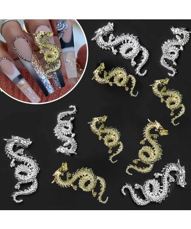 RUNRAYAY 40Pcs Gold & Silver Dragon Nail Art Studs for 3D Nail Charms Dragon Nail Decoration for Women Girl DIY Nail Art Decor - Buy Online on GoSupps.com