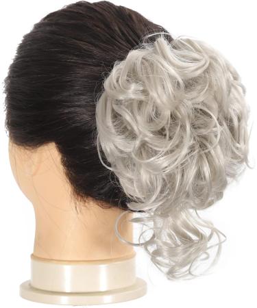 Light Grey Wavy Curly Messy Bun Hair Chignon Clip - Synthetic Hair Updo for Women & Girls - Buy Online on GoSupps.com