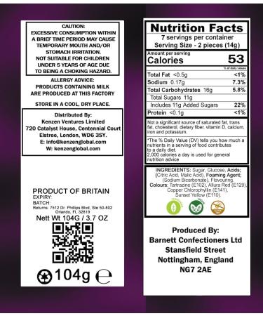 Barnetts Sweets Mega Sour Candy Fruits Fruit m lang (104g) - Buy Online on GoSupps.com