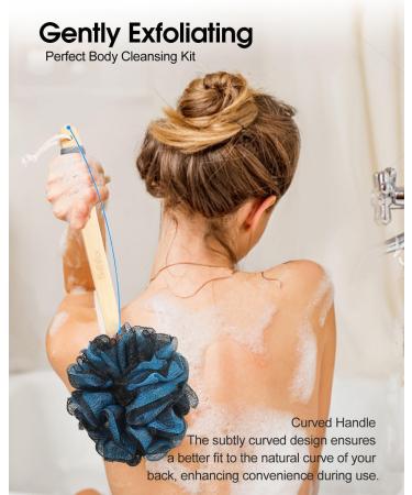 80g Charcoal Loofah Sponge with Long Handle | Extra Large Body Scrub for Men & Women | Shower Bath Wash with Curved Luffa & Hook - Buy Online on GoSupps.com