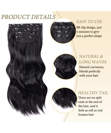 Dylanm Black Hair Extensions - 20 Inch Long Wavy Synthetic Clip-In Hairpieces for Women - Buy Online on GoSupps.com
