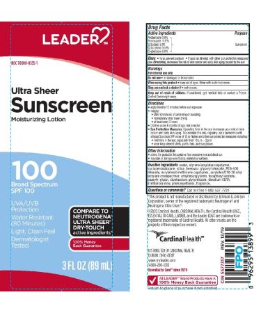 Leader Travel Sunscreen SPF 100+ | Ultra Sheer Water Resistant Non-Greasy Lotion | Broad Spectrum Protection | 3 Fl Oz - Buy Online on GoSupps.com
