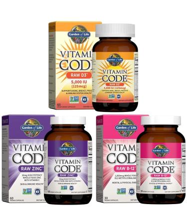 Garden of Life Vitamin D Vitamin Code Raw B12 Zinc & Vitamin C - Whole Food Supplements for Immune Support