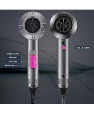 HappyGoo 2000W Professional Hair Dryer with Ionic Technology - 2 Speed 3 Heat Settings, Cool Shot Button, 1 Diffuser & 2 Concentrator Attachments - Grey - Buy Online on GoSupps.com