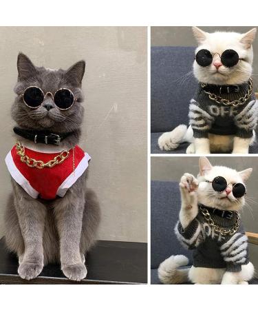 Retro Cat Sunglasses with Rose Gold Chain - UV Protection Small Cat Glasses for Photos & Pet Decor - Buy Online on GoSupps.com