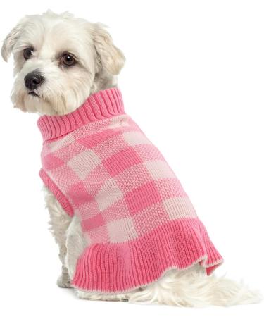 IECOii Knitted Dog Jumper Dress: Warm Plaid Sweater for Small to Medium Dogs - Pink - Buy Online on GoSupps.com