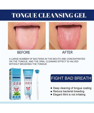 Premium Tongue Cleaning Gel & Brush Set - Eliminate Bad Breath & Freshen Mouth (2 Pieces) | Mint Fragrance - Buy Online on GoSupps.com