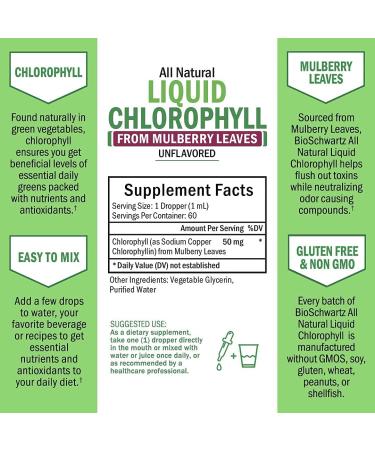 Chlorophyll Liquid Drops for Skin & Immune Support - Natural Detox & Energy Booster - Digestion Support - Deodorant for Women & Men - Vegan & Alcohol Free - 60 Servings - Buy Online on GoSupps.com
