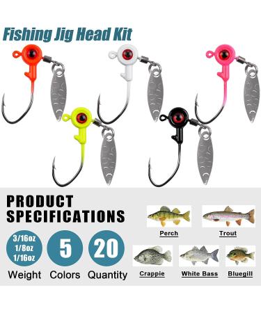 20pcs Fishing Jig Heads Kit with Spinner Blade for Bass Trout Walleye - 1/8oz Flat Round Ball Head 3D Eyes Crappie Jig Head - Buy Online on GoSupps.com