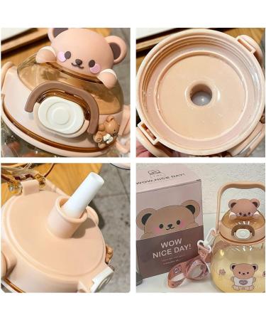JQWSVE Kawaii Bear Water Bottle 46oz with Straw - Large Cute Cartoon Drinking Bottle for Milk, Juice, Tea - Buy Online on GoSupps.com