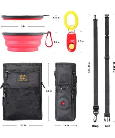 Dog Food Bag with Treat Pouch & Travel Bowl | Adjustable Waist Belt | Dog Training Clicker | Black - Buy Online on GoSupps.com