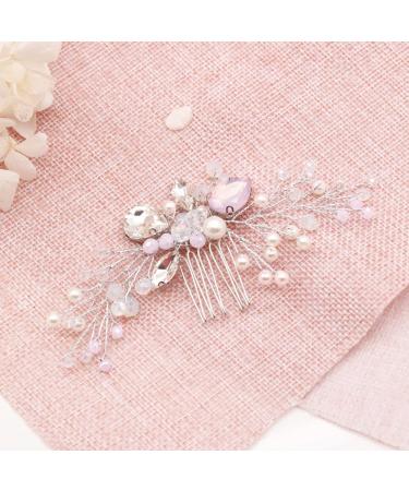 Dainty Pink Crystal Rhinestone Bride Wedding Hair Comb - Rose Gold Pearl Beads Side Hair Comb for Women - Buy Online on GoSupps.com