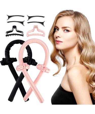 Set of 2 Satin Heatless Hair Curlers for Long Hair - Black and Pink - Achieve Heatless Curls Overnight - Buy Online on GoSupps.com