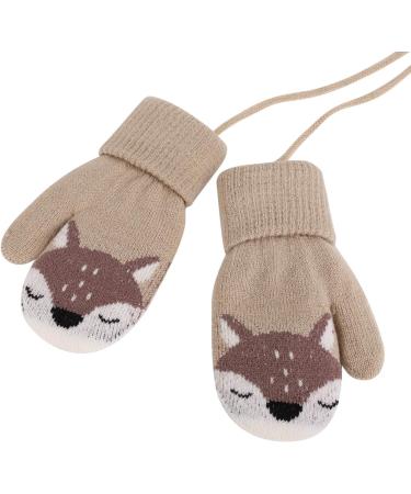Baby Toddler Fox Knitted Magic Mittens with Furry Lining - Light Brown (1-3 Years) - Buy Online on GoSupps.com