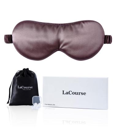 LaCourse 100% Genuine 22Momme Mulberry Silk Eye Mask for Sleeping Comfortable & Blackout Sleep Mask with Elasticated Silk Band Pure Silk Filler and Internal Liner (One Size Grey Purple) Grey Purple - Gift Set