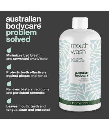Mouth Flushing with Chlorhexidine & Tea Tree Oil - 500ml | Relieves Gum Pain & Bleeding | Healthy Oral Hygiene | Vegan & Dermatologically Tested - Buy Online on GoSupps.com