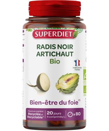 SUPERDIET - BLACK RADISH ARTICHOKE ORGANIC Liver well-being Herbal medicine Made in France 80 tablets
