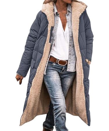 Hanxiulin Women's Oversized Fleece Plush Jacket - Warm Casual Hooded Winter Sweater in Gray - Buy Online on GoSupps.com