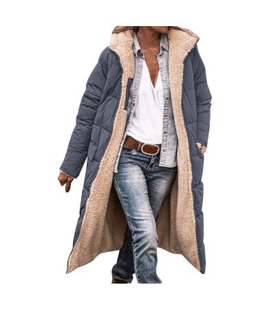 Hanxiulin plush jacket oversize warm lined fleecemantel women wool coat wind diche thick hooded tops synthetic fur warm bomber jacket winter jacket gray xxl
