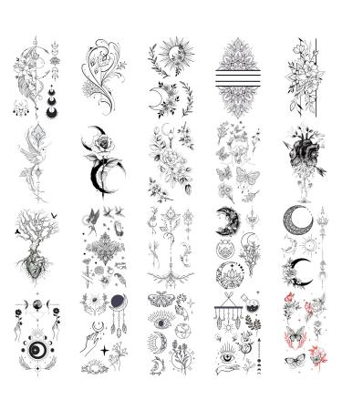 20 Sheets Black Tiny Temporary Tattoo Stickers for Men Women - Moon Butterfly Bird Flower Designs - Waterproof Body Art for Arm Neck Shoulder - Buy Online on GoSupps.com
