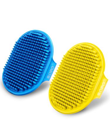 ROPO Dog Grooming Brush, Pet Shampoo Bath Brush Soothing Massage Rubber Comb with Adjustable Ring Handle for Long Short Haired Dogs and Cats 2pcs