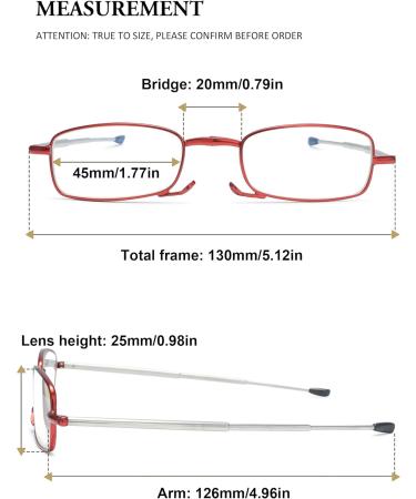 LANOMI Folding Reading Glasses - Mini Metal Blue Light Filter for Women & Men Compact with Case 1.75 Diopters - Red - Buy Online on GoSupps.com