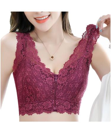 Ltddzz Large pointed BHS for mastectomy BH zipper at the front after the operation BH for women wireless breast prosthesis pockets m/medium red
